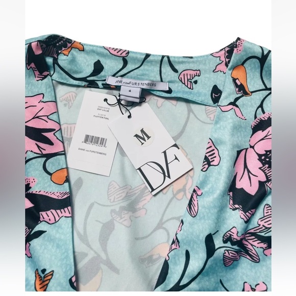 Diane von Furstenberg Tulle Flower Green Wrap Dress Sz 4 - Picture 4 of 5